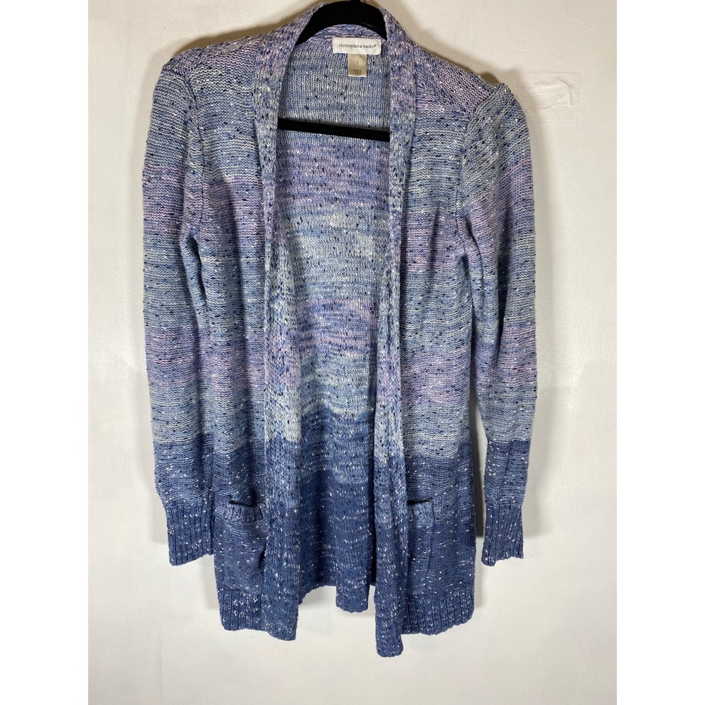 Pastel Ombre Marled Open Front Cardigan Pockets Cozy Grandpa Core Size S